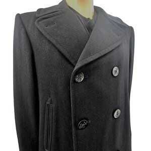 Vintage Navy Peacoat Mens Wool Double-Breasted Black Jacket Size 40R